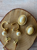 Trio of Faux Pearl Gold Tone Earrings (A)