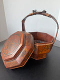 Antique Hand Painted Chinese Wooden Wedding Basket