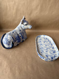 Blue And White Ceramic Cow Butter Dish