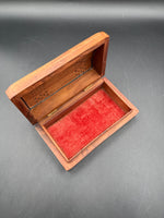 Wooden Trinket Box With Brass Inlaid Elephant And Hearts