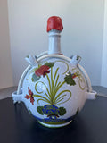 Faenza Italian Majolica Garofano Carnation Large Vintage Pottery Wine Flask