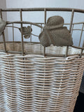 Oval Woven Wicker & Metal Botanical Waste Basket