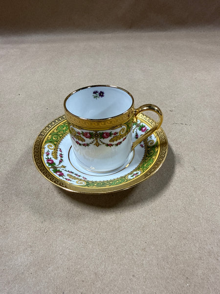 (F) Legle Limoges France Teacup And Saucer —  With Inner Purple Flower