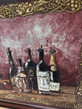 Wide Framed Tapestry of Wine Bottles; Signed
