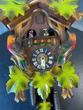 Hand Carved & Painted Vintage Wooden German Black Forest Musical Cuckoo Clock with Pendulum and Weights