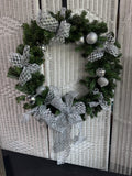 Faux Fir Wreath with Silver Ornaments & Accents