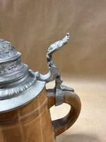 (D) Wooden Beer Stein With Pewter Lid  *** READ DESCRIPTION ***