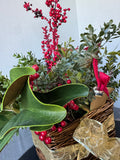 Faux Magnolia Leaf & Greenery Holiday Arrangement in Basket