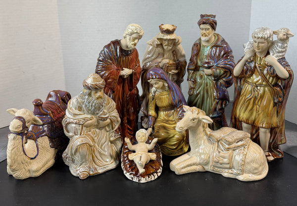 10-Piece Unique Glazed Ceramic Large Nativity Set