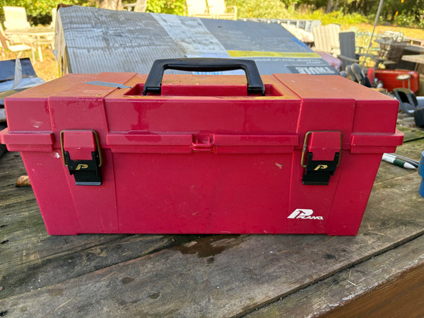 Red Plano Tackle/Tool Box w/a few items inside