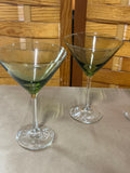 Green Martini Glasses with Clear Stems, Set of 4