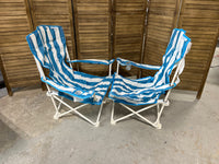 Shakespeare Pair of Blue & White Low Sitting Camp Chairs