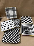 Black And White Over And Back Appetizer Square Plates - Set Of 6