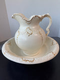 Arnels Vintage Gilt & Cream Embossed Ceramic Pitcher and Basin