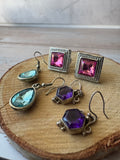 Trio of Candy Colored Rhinestone & Silver Tone Earrings (F)