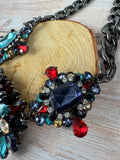 Gunmetal Rhinestone Cluster Statement Necklace