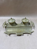 Ornate Brass Desktop Double Inkwell Set - Made In Belgium // READ DESCRIPTION