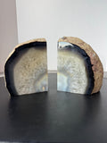 Pair of Large Gray & White Natural Agate Geode Bookends