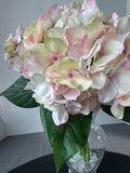 Faux Hydrangeas in Clear Glass Vase