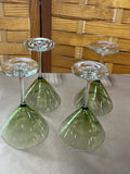 Green Martini Glasses with Clear Stems, Set of 4