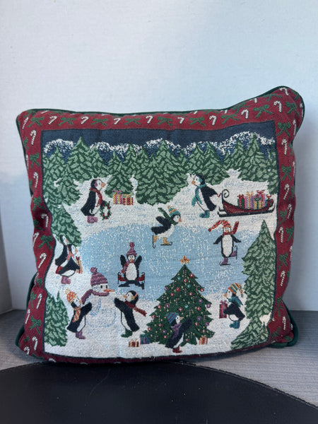 Christmas Penguins Tapestry Throw Pillow