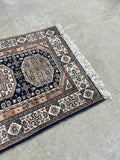 Small Handwoven Rug, 39"x25", (navy/cream/salmon pink)