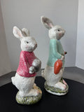 Pair of Glittery White Easter Bunny Statues