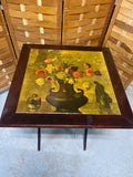 Vintage Folding Table with Painted Floral Still Life