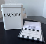 White Farmhouse Style Metal Laundry Bin with Scoop & 2-Piece Mesh Washing Bags