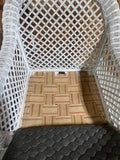 Cream Tone Wicker Pair of Chairs with Ottoman and Cushions