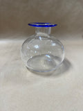 Hand Blown Mexican Glass Vase With Cobalt Blue Rim