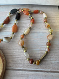 Long Multicolored Gemstone Vintage Beaded Necklace