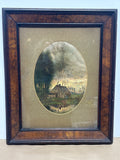 Vintage Landscape Painting with Cabin & Pond