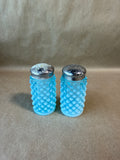 Pair Fenton Blue Hobnail Salt & Pepper Shakers Vintage