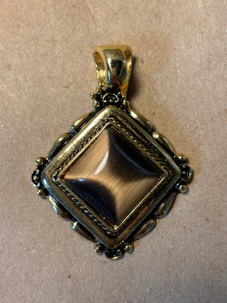 Gold Tone Pendant with Brown Stone