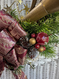 Faux Fir Holiday Grapevine Wreath with Vintage Horn