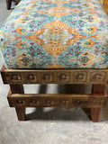 Carved Ottoman with Multicolor Cushion