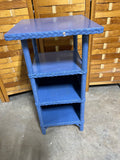 Square Blue Painted Wicker Side Table with Shelves