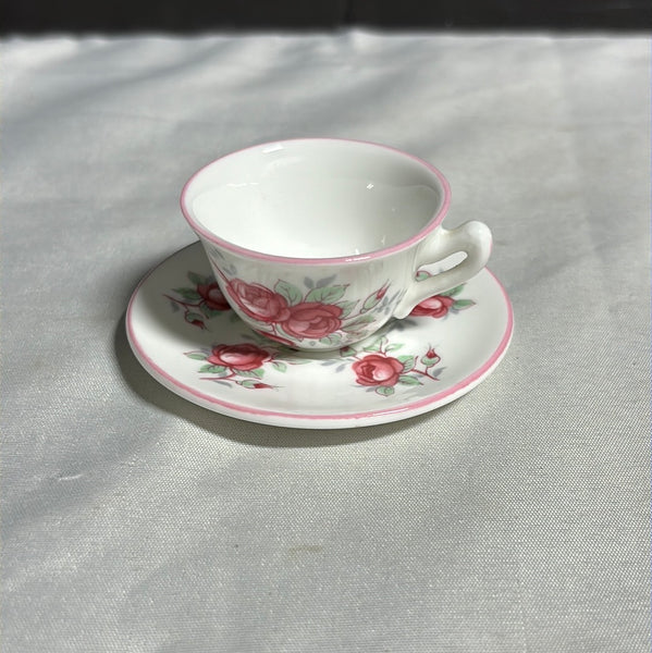 Royal Crown Staffordshire Miniature Sweetheart Rose Teacup & Saucer