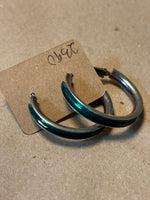 Silver Tone/Green Hoop Earrings