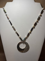 Abalone/Faux Pearl Necklace with Silver Tone Pendant