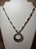 Abalone/Faux Pearl Necklace with Silver Tone Pendant
