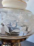 Quoizel Style Vintage Brass Hurricane Lamp with Floral Etched Glass Shade (WORKS)
