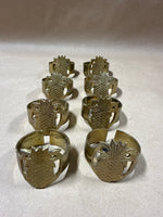 Set Of 8 Solid Brass Pineapple Napkin Ring Holders