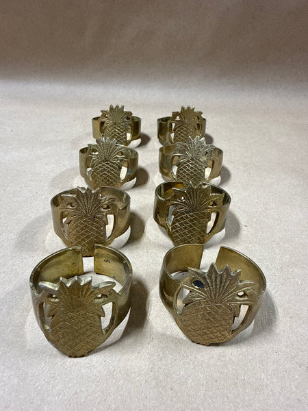 Set Of 8 Solid Brass Pineapple Napkin Ring Holders