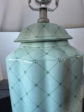 Robin’s Egg Blue Printed Ceramic Urn Lamp (WORKS)