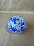 Blue And White Art Glass Paper Weight - Signed