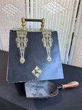 Antique Black Metal & Brass Coal Box with Shovel