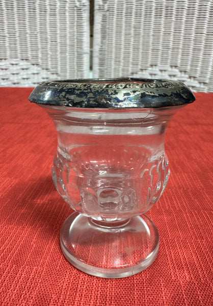 Vintage Glass Candle Holder with Silver Rim