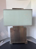 Large Brushed Nickel Dual Bulb Lamp with Powder Blue Shade (WORKS)